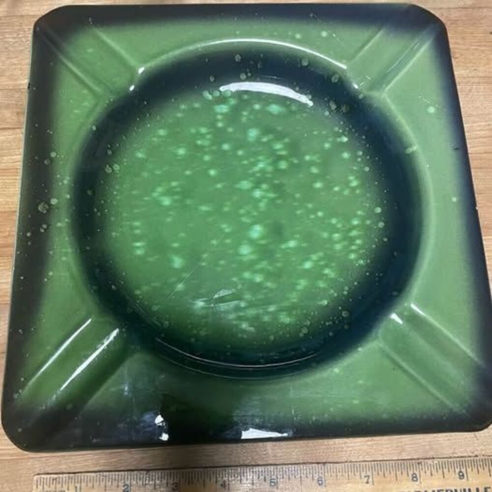 Vintage Mid-Century Modern Green Drip Glaze Ceramic Ashtray